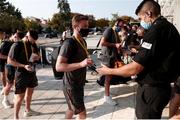 12 August 2021; Conor Levingston of Bohemians has his passport checked by security prior to the UEFA Europa Conference League Third Qualifying Round Second Leg match between PAOK and Bohemians at Toumba Stadium in Thessaloniki, Greece. Photo by Argiris Makris /Sportsfile