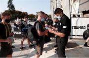 12 August 2021; Bohemians first team player development coach Derek Pender has his passport checked by security prior to the UEFA Europa Conference League Third Qualifying Round Second Leg match between PAOK and Bohemians at Toumba Stadium in Thessaloniki, Greece. Photo by Argiris Makris /Sportsfile