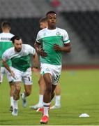 12 August 2021; Aidomo Emakhu of Shamrock Rovers during the warm-up before the UEFA Europa Conference League Third Qualifying Round Second Leg match between Teuta and Shamrock Rovers at Elbasan Arena in Elbasan, Albania. Photo by Florion Goga/Sportsfile
