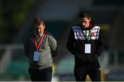 12 August 2021; Dundalk head coach Vinny Perth, left, and Raivis Jurkovskis before the UEFA Europa Conference League third qualifying round second leg match between Dundalk and Vitesse at Tallaght Stadium in Dublin. Photo by Seb Daly/Sportsfile