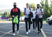 12 August 2021; Dundalk players, from left, Darragh Leahy, Daniel Kelly, Michael Duffy and Patrick McEleney arrive before the UEFA Europa Conference League third qualifying round second leg match between Dundalk and Vitesse at Tallaght Stadium in Dublin. Photo by Ben McShane/Sportsfile