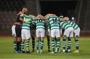 12 August 2021; Shamrock Rovers players in a huddle before the UEFA Europa Conference League Third Qualifying Round Second Leg match between Teuta and Shamrock Rovers at Elbasan Arena in Elbasan, Albania. Photo by Florion Goga/Sportsfile