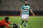 12 August 2021; Richie Towell of Shamrock Rovers in action against Stivi Frasheri of Teuta during the UEFA Europa Conference League Third Qualifying Round Second Leg match between Teuta and Shamrock Rovers at Elbasan Arena in Elbasan, Albania. Photo by Florion Goga/Sportsfile