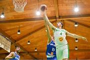 12 August 2021; Adrian O’Sullivan of Ireland in action against Tommaso Felici of San Marino during the FIBA Men’s European Championship for Small Countries day three match between Ireland and San Marino at National Basketball Arena in Tallaght, Dublin. Photo by Eóin Noonan/Sportsfile