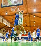 12 August 2021; Will Hanley of Ireland in action against Tommaso Felici of San Marino during the FIBA Men’s European Championship for Small Countries day three match between Ireland and San Marino at National Basketball Arena in Tallaght, Dublin. Photo by Eóin Noonan/Sportsfile
