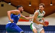 12 August 2021; Will Hanley of Ireland in action against Ygor Biordi of San Marino during the FIBA Men’s European Championship for Small Countries day three match between Ireland and San Marino at National Basketball Arena in Tallaght, Dublin. Photo by Eóin Noonan/Sportsfile