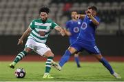 12 August 2021; Richie Towell of Shamrock Rovers in action against Blagoja Todorovski of Teuta during the UEFA Europa Conference League Third Qualifying Round Second Leg match between Teuta and Shamrock Rovers at Elbasan Arena in Elbasan, Albania. Photo by Florion Goga/Sportsfile
