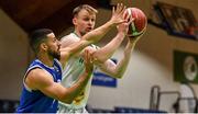 12 August 2021; John Carroll of Ireland in action against Davide Macina of San Marino during the FIBA Men’s European Championship for Small Countries day three match between Ireland and San Marino at National Basketball Arena in Tallaght, Dublin. Photo by Eóin Noonan/Sportsfile