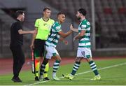 12 August 2021; Graham Burke of Shamrock Rovers comes on as a second half substitute for Richie Towell during the UEFA Europa Conference League Third Qualifying Round Second Leg match between Teuta and Shamrock Rovers at Elbasan Arena in Elbasan, Albania. Photo by Florion Goga/Sportsfile