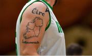12 August 2021; A detailed view of a tattoos on Jason Killeen of Ireland during the FIBA Men’s European Championship for Small Countries day three match between Ireland and San Marino at National Basketball Arena in Tallaght, Dublin. Photo by Eóin Noonan/Sportsfile