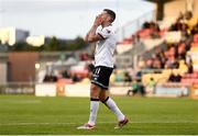 12 August 2021; Patrick McEleney of Dundalk reacts after a missed opportunity on goal during the UEFA Europa Conference League third qualifying round second leg match between Dundalk and Vitesse at Tallaght Stadium in Dublin. Photo by Ben McShane/Sportsfile