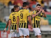 12 August 2021; Matúš Bero of Vitesse, right, celebrates after scoring his side's first goal during the UEFA Europa Conference League third qualifying round second leg match between Dundalk and Vitesse at Tallaght Stadium in Dublin. Photo by Seb Daly/Sportsfile