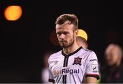 12 August 2021; A dejected Cameron Dummigan of Dundalk leaves the pitch after his side's defeat in the UEFA Europa Conference League third qualifying round second leg match between Dundalk and Vitesse at Tallaght Stadium in Dublin. Photo by Ben McShane/Sportsfile