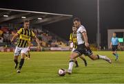 12 August 2021; Patrick Hoban of Dundalk in action against Patrick Vroegh of Vitesse during the UEFA Europa Conference League third qualifying round second leg match between Dundalk and Vitesse at Tallaght Stadium in Dublin. Photo by Seb Daly/Sportsfile