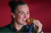 8 August 2021; Kellie Harrington of Ireland celebrates with her gold medal after defeating Beatriz Ferreira of Brazil in their women's lightweight final bout with at the Kokugikan Arena during the 2020 Tokyo Summer Olympic Games in Tokyo, Japan.  Photo by Brendan Moran/Sportsfile