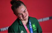 8 August 2021; Kellie Harrington of Ireland is interviewed after defeating Beatriz Ferreira of Brazil in their women's lightweight final bout with at the Kokugikan Arena during the 2020 Tokyo Summer Olympic Games in Tokyo, Japan.  Photo by Brendan Moran/Sportsfile Photo by Brendan Moran/Sportsfile