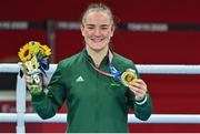 8 August 2021; Kellie Harrington of Ireland celebrates with her gold medal after defeating Beatriz Ferreira of Brazil in their women's lightweight final bout with at the Kokugikan Arena during the 2020 Tokyo Summer Olympic Games in Tokyo, Japan.  Photo by Brendan Moran/Sportsfile