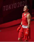 8 August 2021; Kellie Harrington of Ireland makes her way to the ring before her women's lightweight final bout at the Kokugikan Arena during the 2020 Tokyo Summer Olympic Games in Tokyo, Japan. Photo by Brendan Moran/Sportsfile
