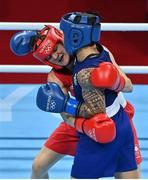 8 August 2021; Kellie Harrington of Ireland, left, and Beatriz Ferreira of Brazil during their women's lightweight final bout at the Kokugikan Arena during the 2020 Tokyo Summer Olympic Games in Tokyo, Japan. Photo by Brendan Moran/Sportsfile