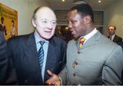 6 February 1995; WBO super middleweight champion Chris Eubank with promoter Barney Eastwood as he arrives for a press conference at the Jury's Hotel in Ballsbridge, Dublin, ahead of his WBO super middleweight title fight against Steve Collins in Cork in March. Photo by David Maher/Sportsfile