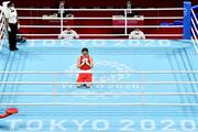 8 August 2021; Kellie Harrington of Ireland celebrates after defeating Beatriz Ferreira of Brazil in their women's lightweight final bout at the Kokugikan Arena during the 2020 Tokyo Summer Olympic Games in Tokyo, Japan. Photo by Brendan Moran/Sportsfile