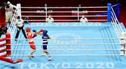 8 August 2021; Kellie Harrington of Ireland, left, and Beatriz Ferreira of Brazil during their women's lightweight final bout at the Kokugikan Arena during the 2020 Tokyo Summer Olympic Games in Tokyo, Japan. Photo by Brendan Moran/Sportsfile