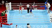 8 August 2021; Kellie Harrington of Ireland is declared the winner over Beatriz Ferreira of Brazil after their women's lightweight final bout at the Kokugikan Arena during the 2020 Tokyo Summer Olympic Games in Tokyo, Japan. Photo by Brendan Moran/Sportsfile