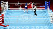 8 August 2021; Kellie Harrington of Ireland, right, and Beatriz Ferreira of Brazil during their women's lightweight final bout at the Kokugikan Arena during the 2020 Tokyo Summer Olympic Games in Tokyo, Japan. Photo by Brendan Moran/Sportsfile