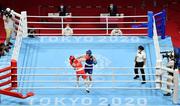 8 August 2021; Kellie Harrington of Ireland, left, and Beatriz Ferreira of Brazil during their women's lightweight final bout at the Kokugikan Arena during the 2020 Tokyo Summer Olympic Games in Tokyo, Japan. Photo by Brendan Moran/Sportsfile