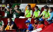 8 August 2021;Team Ireland boxers Aoife O'Rourke and Michaela Walsh in attendance during the women's lightweight final bout at the Kokugikan Arena during the 2020 Tokyo Summer Olympic Games in Tokyo, Japan. Photo by Brendan Moran/Sportsfile