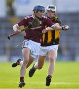 13 August 2021; John Cosgrove of Galway in action against Seán Moore of Kilkenny during the Electric Ireland GAA All-Ireland hurling minor championship semi-final match between Kilkenny and Galway at Semple Stadium in Thurles, Tipperary. Photo by Piaras Ó Mídheach/Sportsfile