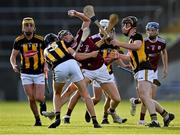 13 August 2021; Michéal Power of Galway is tackled by Ben Whitty of Kilkenny during the Electric Ireland GAA All-Ireland hurling minor championship semi-final match between Kilkenny and Galway at Semple Stadium in Thurles, Tipperary. Photo by Piaras Ó Mídheach/Sportsfile