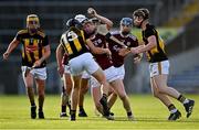 13 August 2021; Michéal Power of Galway is tackled by Ben Whitty of Kilkenny during the Electric Ireland GAA All-Ireland hurling minor championship semi-final match between Kilkenny and Galway at Semple Stadium in Thurles, Tipperary. Photo by Piaras Ó Mídheach/Sportsfile