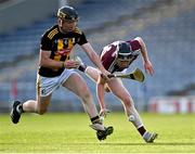 13 August 2021; Michéal Power of Galway in action against Gearóid Dunne of Kilkenny during the Electric Ireland GAA All-Ireland hurling minor championship semi-final match between Kilkenny and Galway at Semple Stadium in Thurles, Tipperary. Photo by Piaras Ó Mídheach/Sportsfile