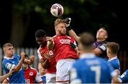 13 August 2021; Paddy Barrett of St Patrick's Athletic in action against Waterford goalkeeper Brian Murphy during the SSE Airtricity League Premier Division match between St Patrick's Athletic and Waterford at Richmond Park in Dublin. Photo by Seb Daly/Sportsfile
