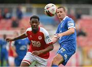 13 August 2021; Nahum Melvin-Lambert of St Patrick's Athletic in action against Eddie Nolan of Waterford during the SSE Airtricity League Premier Division match between St Patrick's Athletic and Waterford at Richmond Park in Dublin. Photo by Seb Daly/Sportsfile
