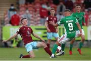 13 August 2021; Beineon O'Brien-Whitmarsh of Cork City in action against Lee Devitt of Cobh Ramblers during the SSE Airtricity League First Division match between Cork City and Cobh Ramblers at Turners Cross in Cork. Photo by Michael P Ryan/Sportsfile