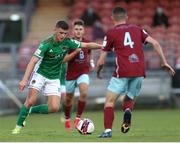 13 August 2021; Darragh Crowley of Cork City in action against Lee Devitt of Cobh Ramblers during the SSE Airtricity League First Division match between Cork City and Cobh Ramblers at Turners Cross in Cork. Photo by Michael P Ryan/Sportsfile