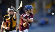 13 August 2021; John Cosgrove of Galway is tackled by Seán Moore of Kilkenny during the Electric Ireland GAA All-Ireland hurling minor championship semi-final match between Kilkenny and Galway at Semple Stadium in Thurles, Tipperary. Photo by Piaras Ó Mídheach/Sportsfile