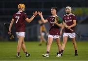 13 August 2021; Galway players, from left, Nathan Gill, Diarmuid Davoren and Conor Headd celebrate after their side's victory in the Electric Ireland GAA All-Ireland hurling minor championship semi-final match between Kilkenny and Galway at Semple Stadium in Thurles, Tipperary. Photo by Piaras Ó Mídheach/Sportsfile