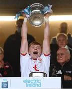 13 August 2021; Tyrone captain Cormac Devlin lifts the Ulster Fr Larry Murphy Cup after his side's victory in the Electric Ireland Ulster GAA Football Minor Championship Final match between Donegal and Tyrone at Brewster Park in Enniskillen, Fermanagh. Photo by Ben McShane/Sportsfile