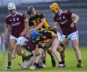 13 August 2021; Anthony Keady of Galway in action against Killian Carey of Kilkenny during the Electric Ireland GAA All-Ireland hurling minor championship semi-final match between Kilkenny and Galway at Semple Stadium in Thurles, Tipperary. Photo by Piaras Ó Mídheach/Sportsfile