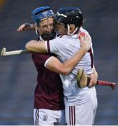 13 August 2021; Galway players Joshua O'Connor, left, and Darragh Walsh celebrate after their side's victory in the Electric Ireland GAA All-Ireland hurling minor championship semi-final match between Kilkenny and Galway at Semple Stadium in Thurles, Tipperary. Photo by Piaras Ó Mídheach/Sportsfile