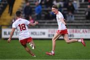 13 August 2021; Ronan Donnelly, right, celebrates with Tyrone team-mate Barry McMenamin after the final whistle of the Electric Ireland Ulster GAA Football Minor Championship Final match between Donegal and Tyrone at Brewster Park in Enniskillen, Fermanagh. Photo by Ben McShane/Sportsfile