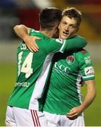 13 August 2021; Barry Coffey of Cork City celebrates after scoring his side's fourth goal with team-mate Cian Bargary during the SSE Airtricity League First Division match between Cork City and Cobh Ramblers at Turners Cross in Cork. Photo by Michael P Ryan/Sportsfile
