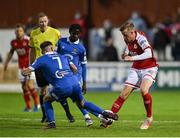 13 August 2021; Chris Forrester of St Patrick's Athletic in action against Shane Griffin of Waterford during the SSE Airtricity League Premier Division match between St Patrick's Athletic and Waterford at Richmond Park in Dublin. Photo by Seb Daly/Sportsfile