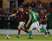 13 August 2021; Nathan O'Connell of Cobh Ramblers in action against Alec Byrne of Cork City during the SSE Airtricity League First Division match between Cork City and Cobh Ramblers at Turners Cross in Cork. Photo by Michael P Ryan/Sportsfile