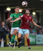 13 August 2021; Beineon O'Brien-Whitmarsh of Cork City in action against John Kavanagh of Cobh Ramblers during the SSE Airtricity League First Division match between Cork City and Cobh Ramblers at Turners Cross in Cork. Photo by Michael P Ryan/Sportsfile