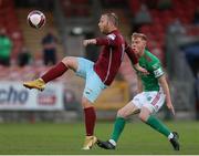 13 August 2021; David O'Leary of Cobh Ramblers in action against Alec Byrne of Cork City during the SSE Airtricity League First Division match between Cork City and Cobh Ramblers at Turners Cross in Cork. Photo by Michael P Ryan/Sportsfile