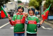 14 August 2021; Rhys Land, age 9, left, and his brother Ronan, age 8, from Castlebar, Mayo, before the GAA Football All-Ireland Senior Championship semi-final match between Dublin and Mayo at Croke Park in Dublin. Photo by Seb Daly/Sportsfile